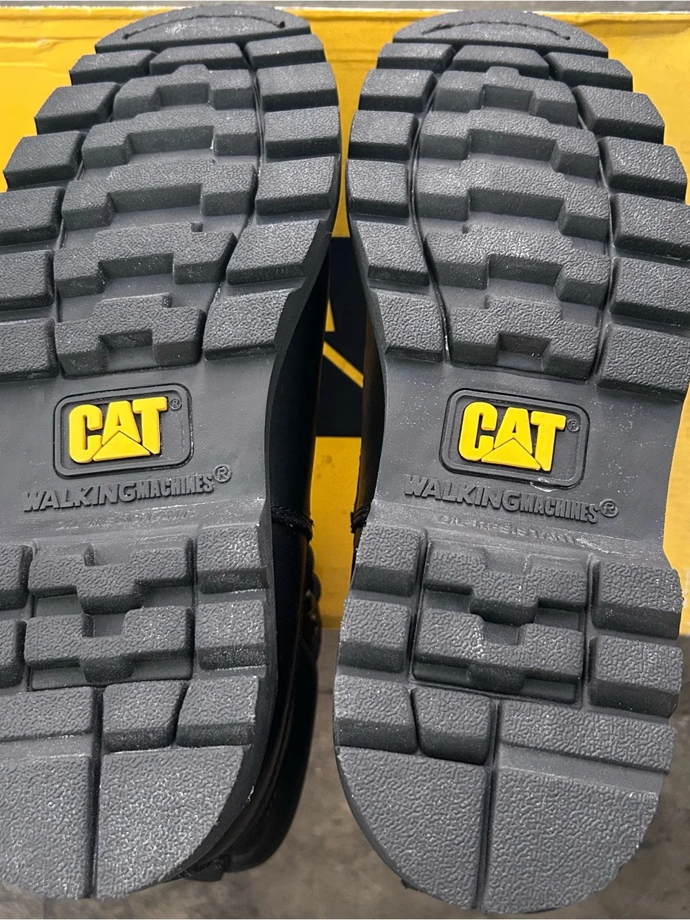 Caterpillar Black Leather Work Boots with Yellow Logo